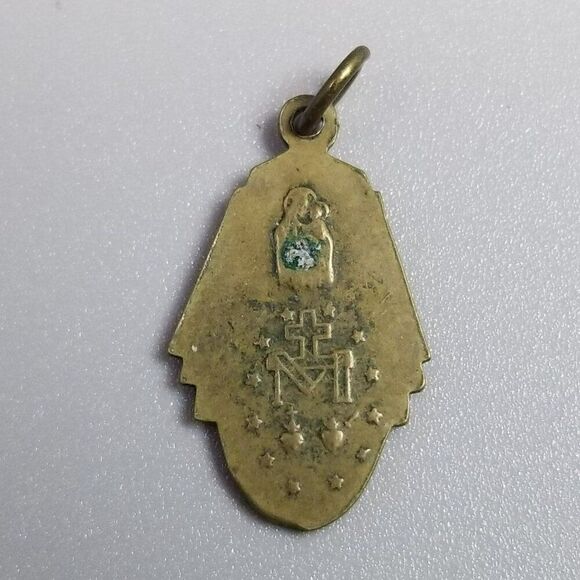 Vintage Mary Pray For Us Oval Bronze Tone Pendant Charm Medallion, Estate - Picture 3 of 8